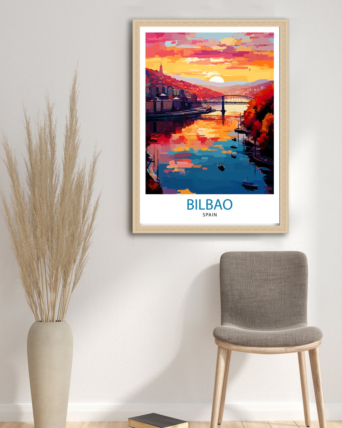 Bilbao Spain Sunset River And Bridge Impressionist Travel Poster - Image 3