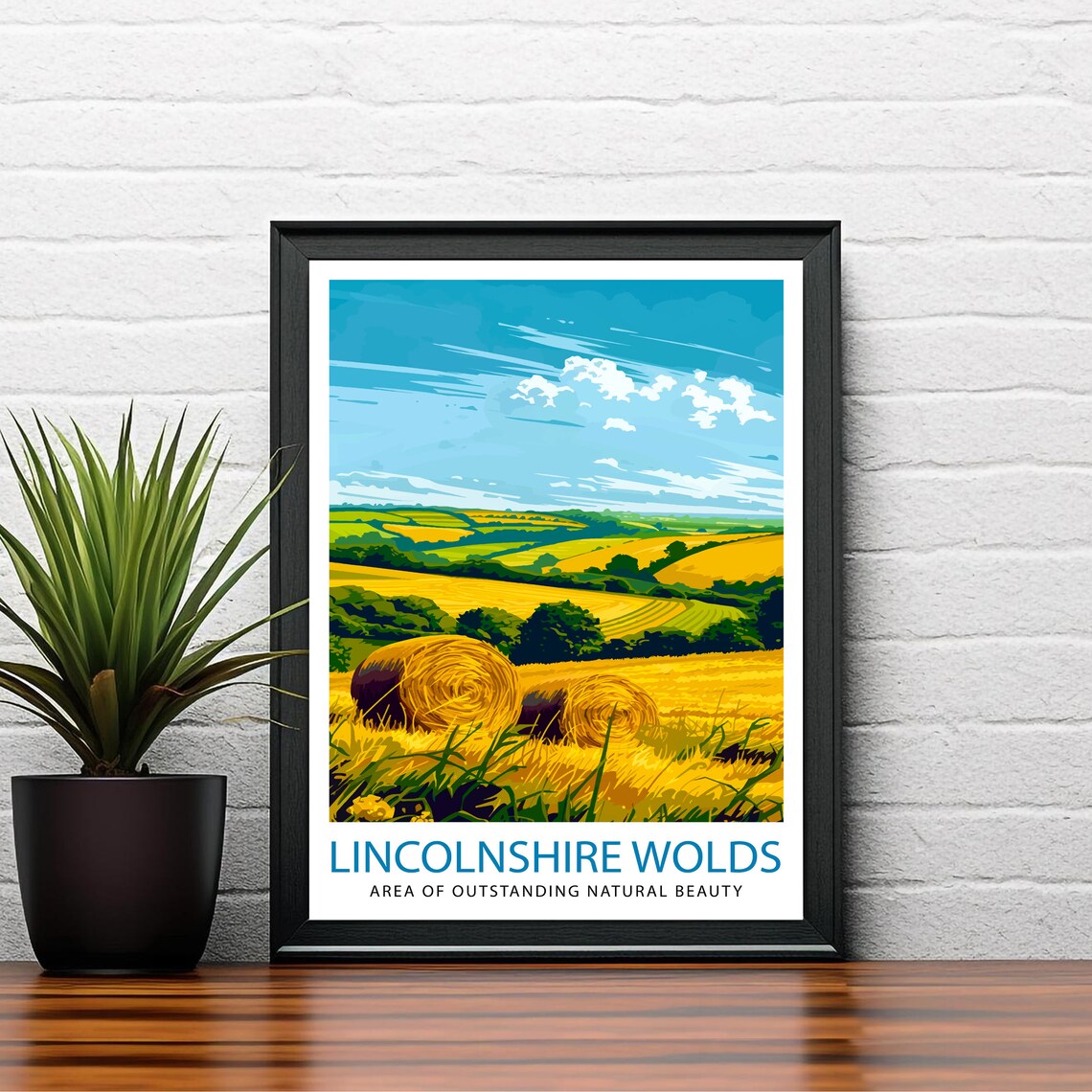 Lincolnshire Wolds Hay Bales Golden Field Landscape Travel Poster - Image 2