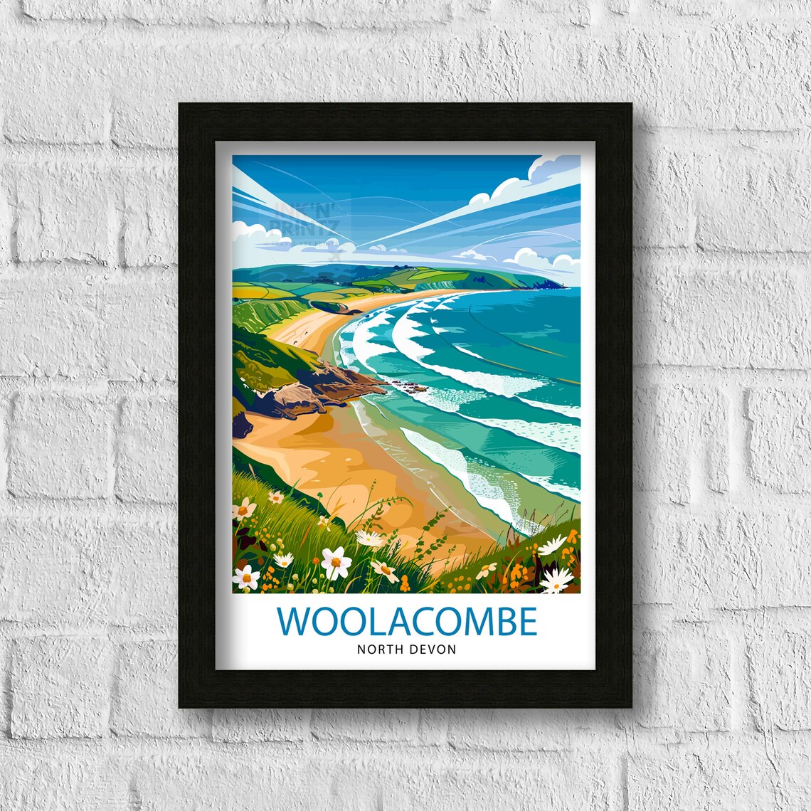 Woolacombe North Devon Travel Poster, Home Decor - Image 3