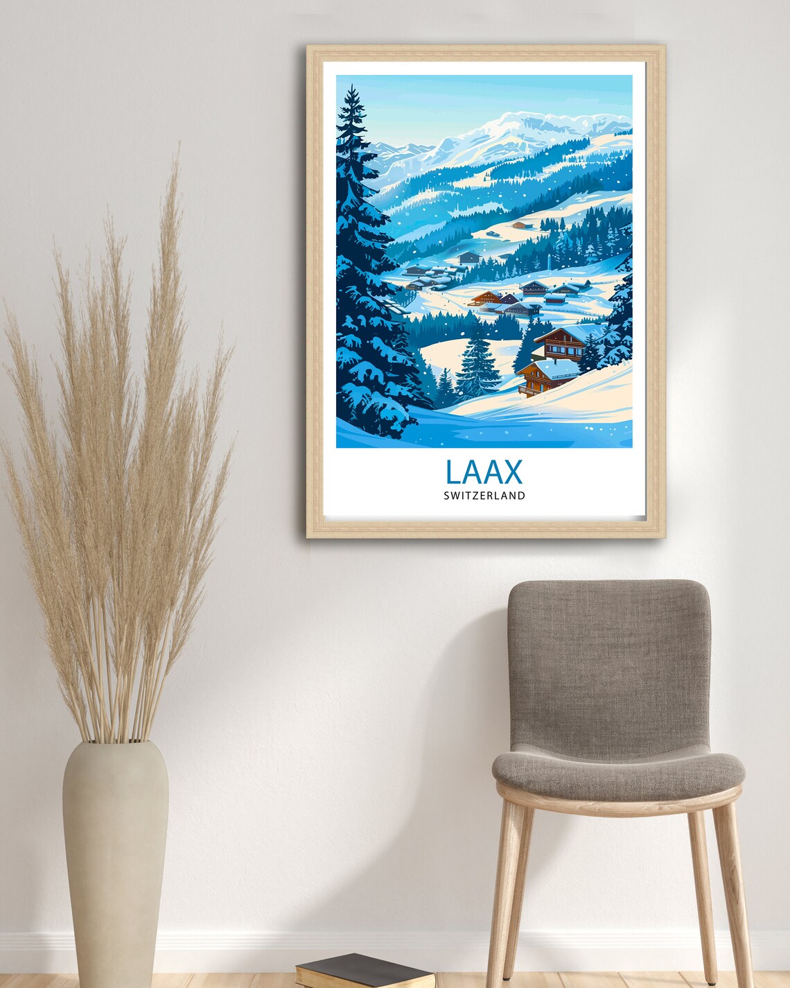Laax Switzerland Snowy Ski Village Alpine Winter Travel Poster - Image 2