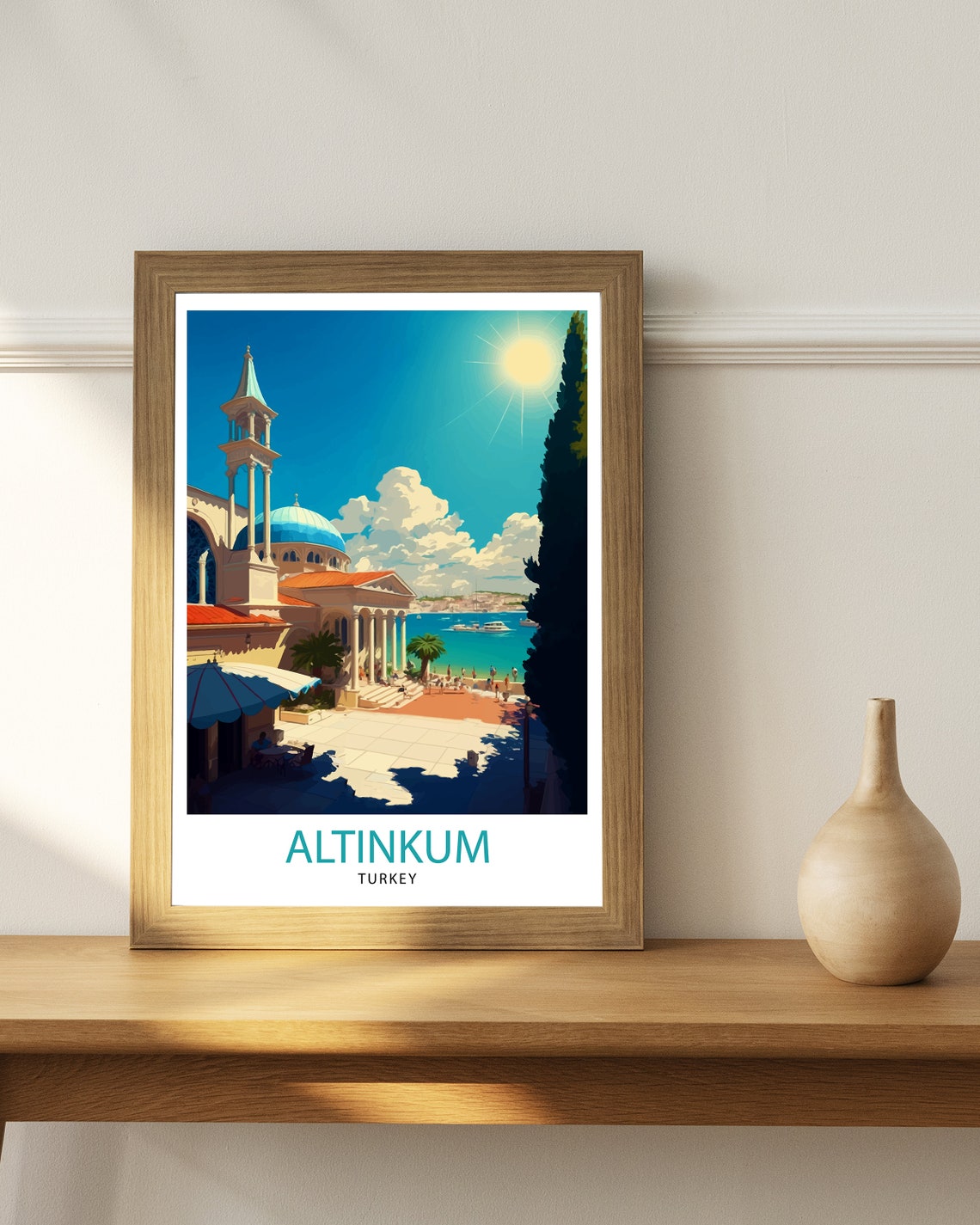 Altinkum Turkey Aegean Beach Mosque Dome Promenade Travel Poster - Image 2