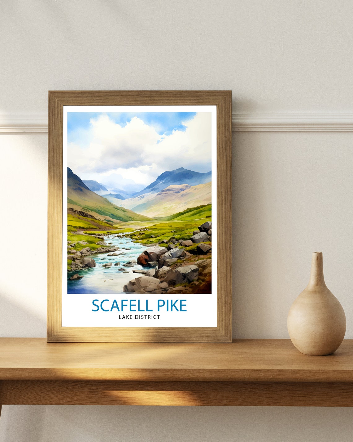 Scafell Pike Lake District Mountain Stream Valley Watercolor Poster - Image 3