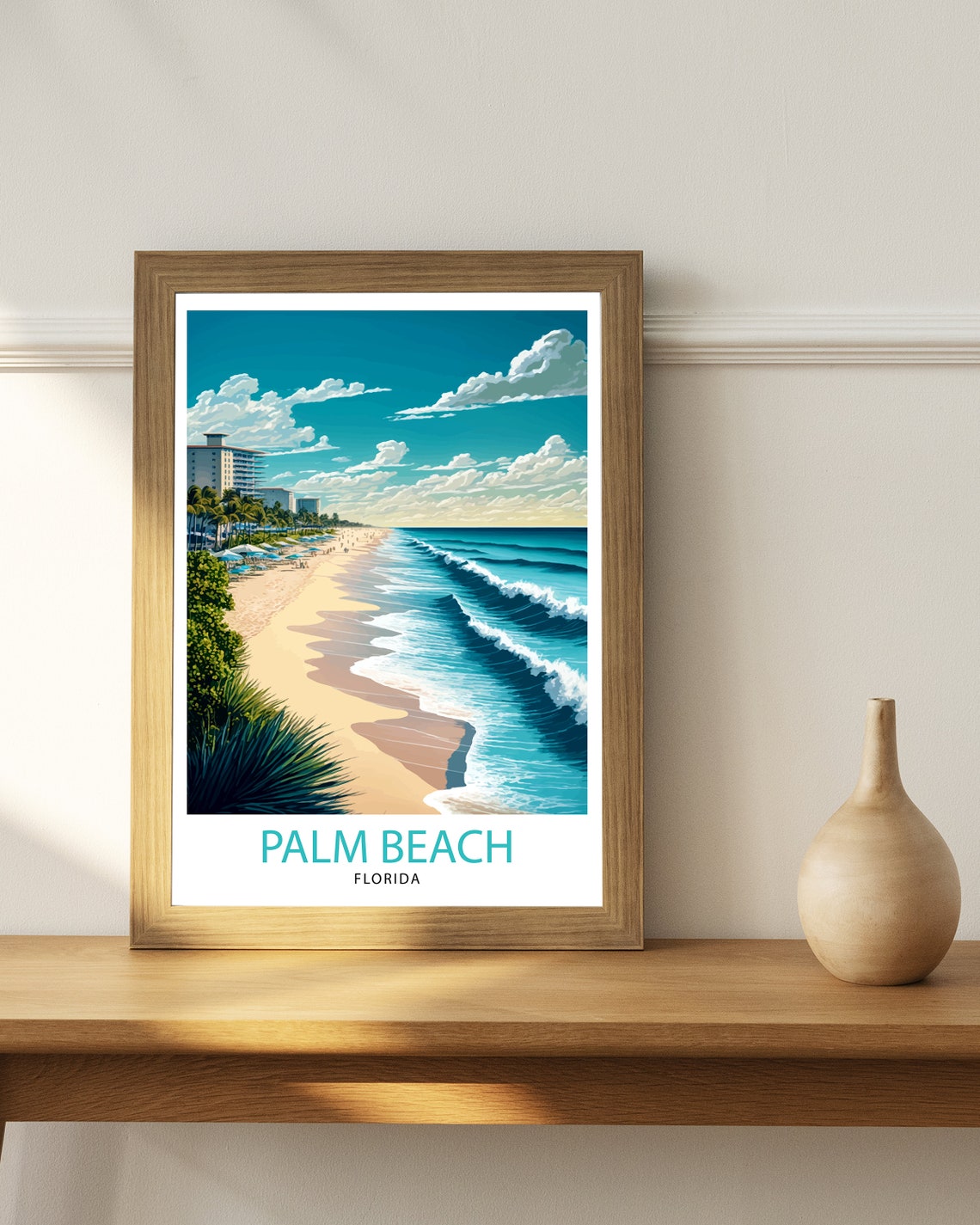Palm Beach Florida Sandy Shoreline Vintage Coastal Travel Poster - Image 3