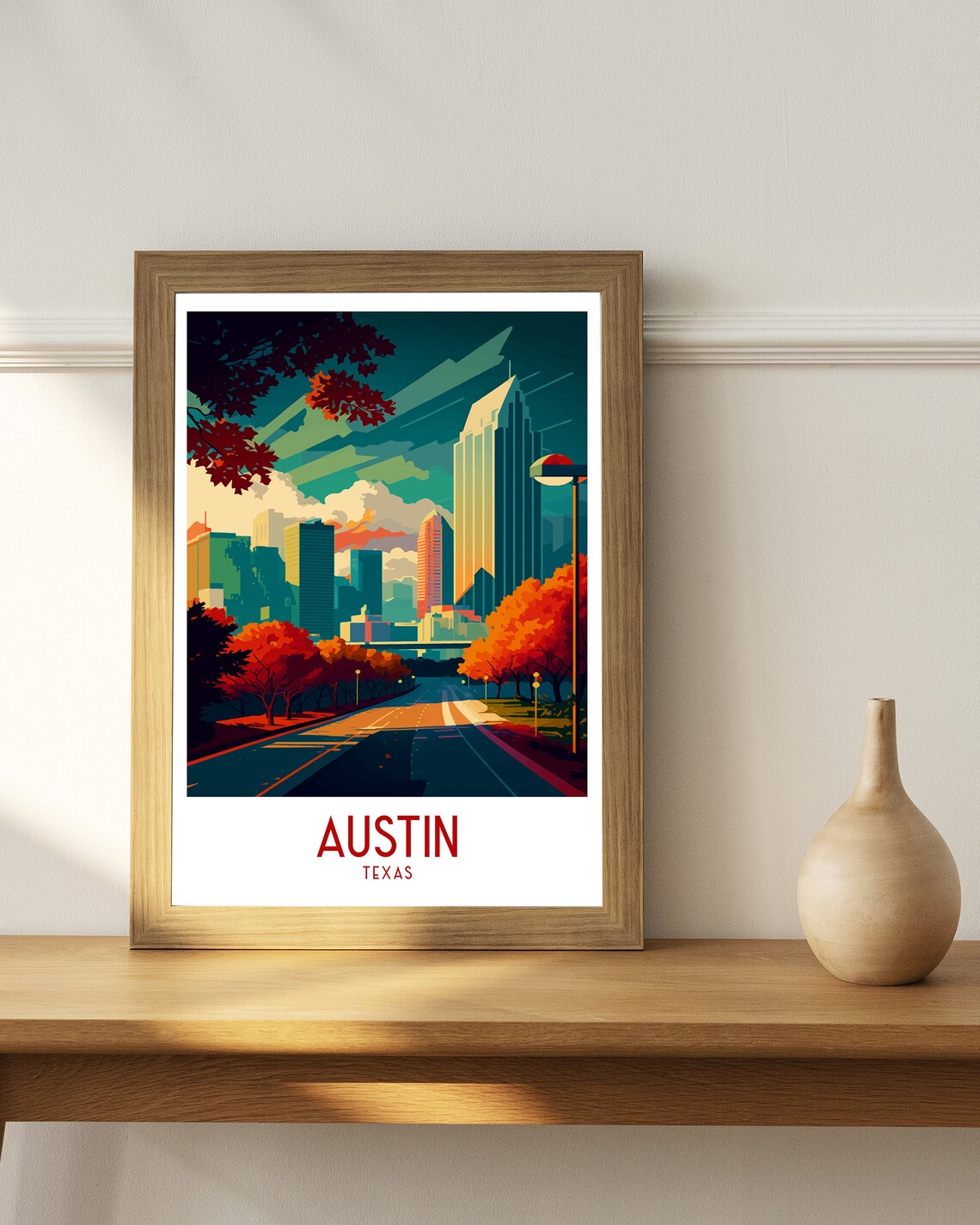 Austin Texas City Skyline Sunset Street Vintage Travel Poster - Image 3