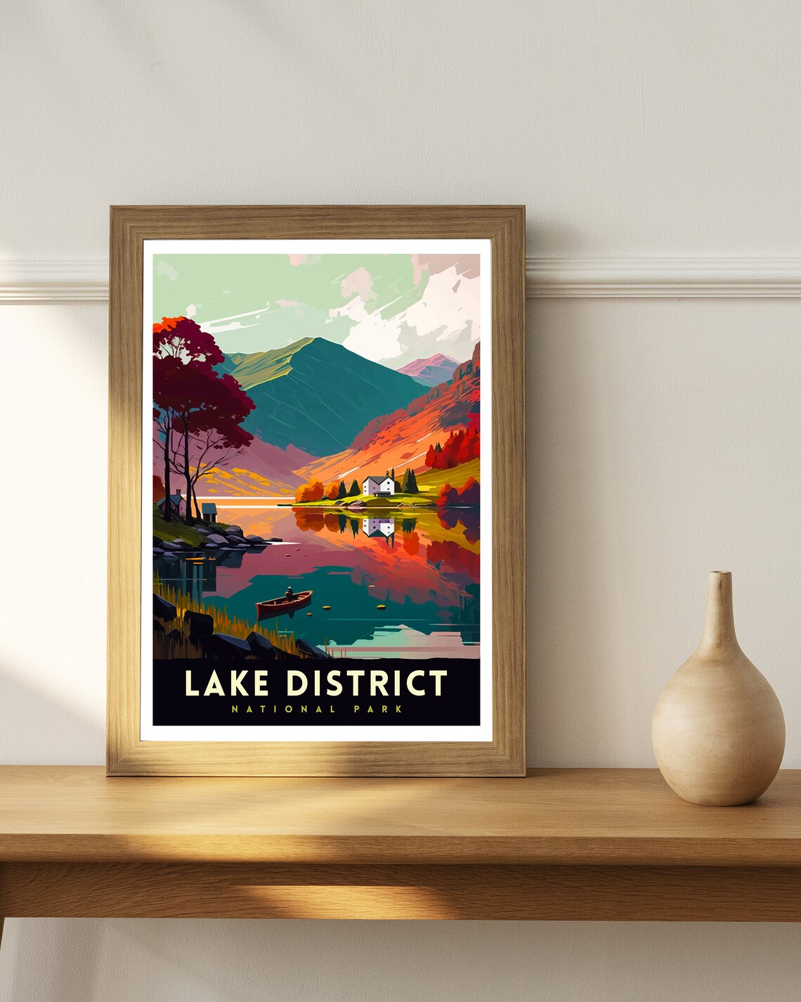 Lake District National Park Canoe Mountain Lake Sunset Glow Travel Poster - Image 2