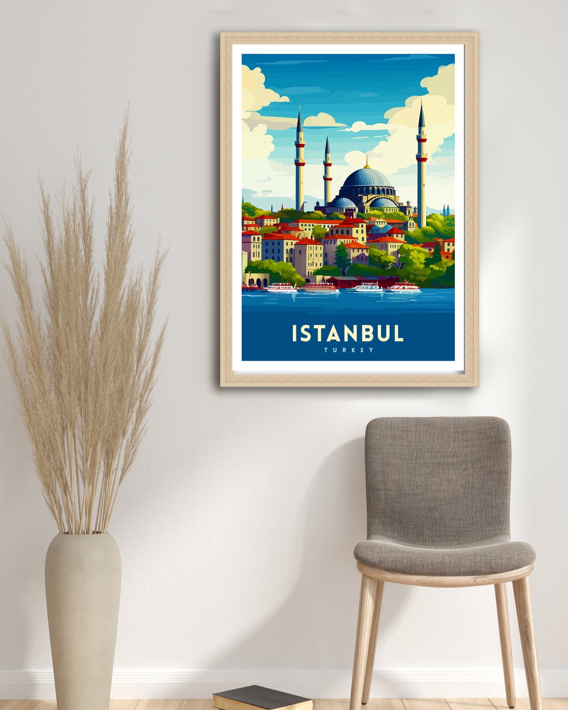 Istanbul Turkey Mosque Minarets Harbor Boats Skyline Artwork Poster - Image 3