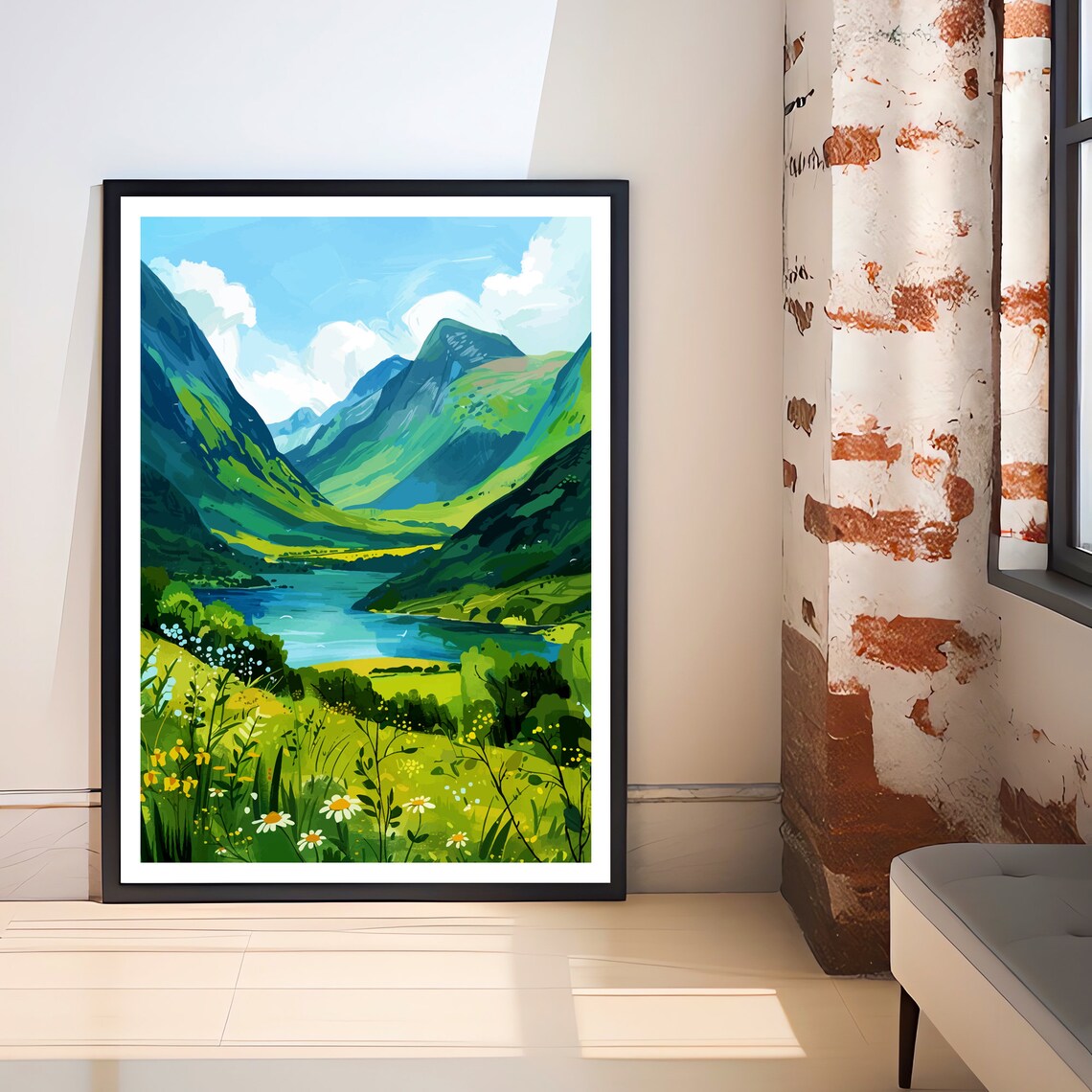 Glencoe Scotland Green Valley Loch Wildflowers Mountain Poster - Image 3