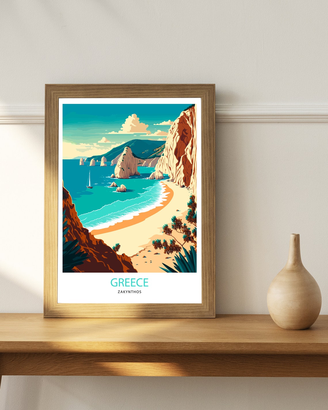 Zakynthos Greece Limestone Sea Stacks Beach Retro Travel Poster - Image 2