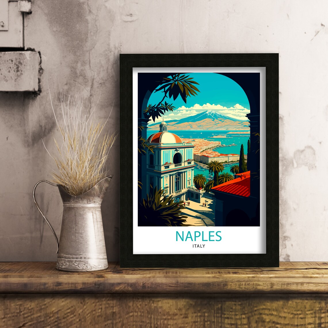 Naples Italy Bay Vesuvius View Arch Vintage Travel Poster Art - Image 3