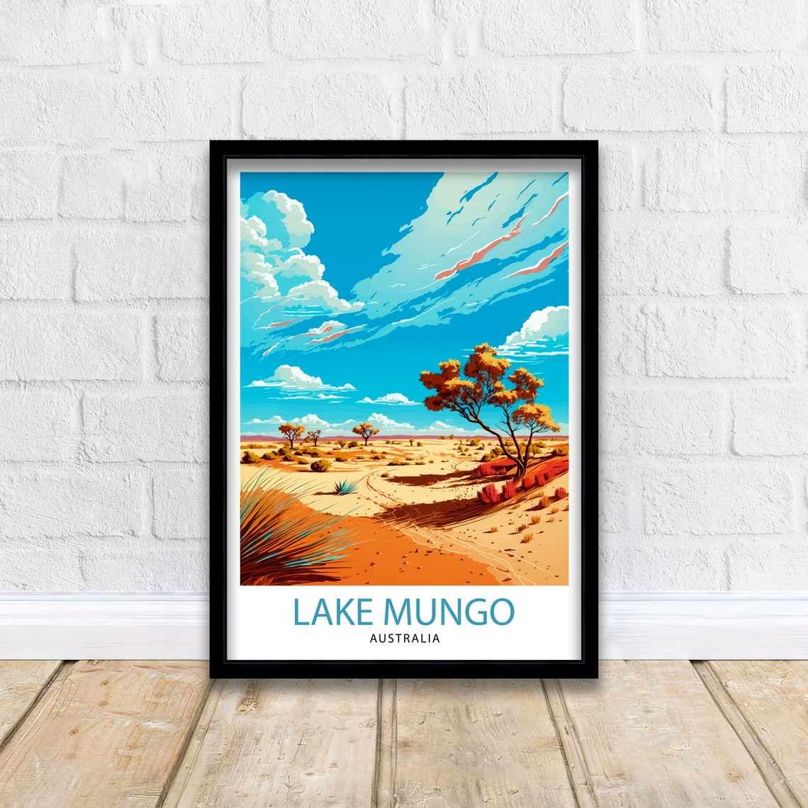 Lake Mungo Australia Travel Print Lake Mungo Wall Art Australia Travel Poster Lake Mungo National Park Illustration Gift For Australia - Image 3