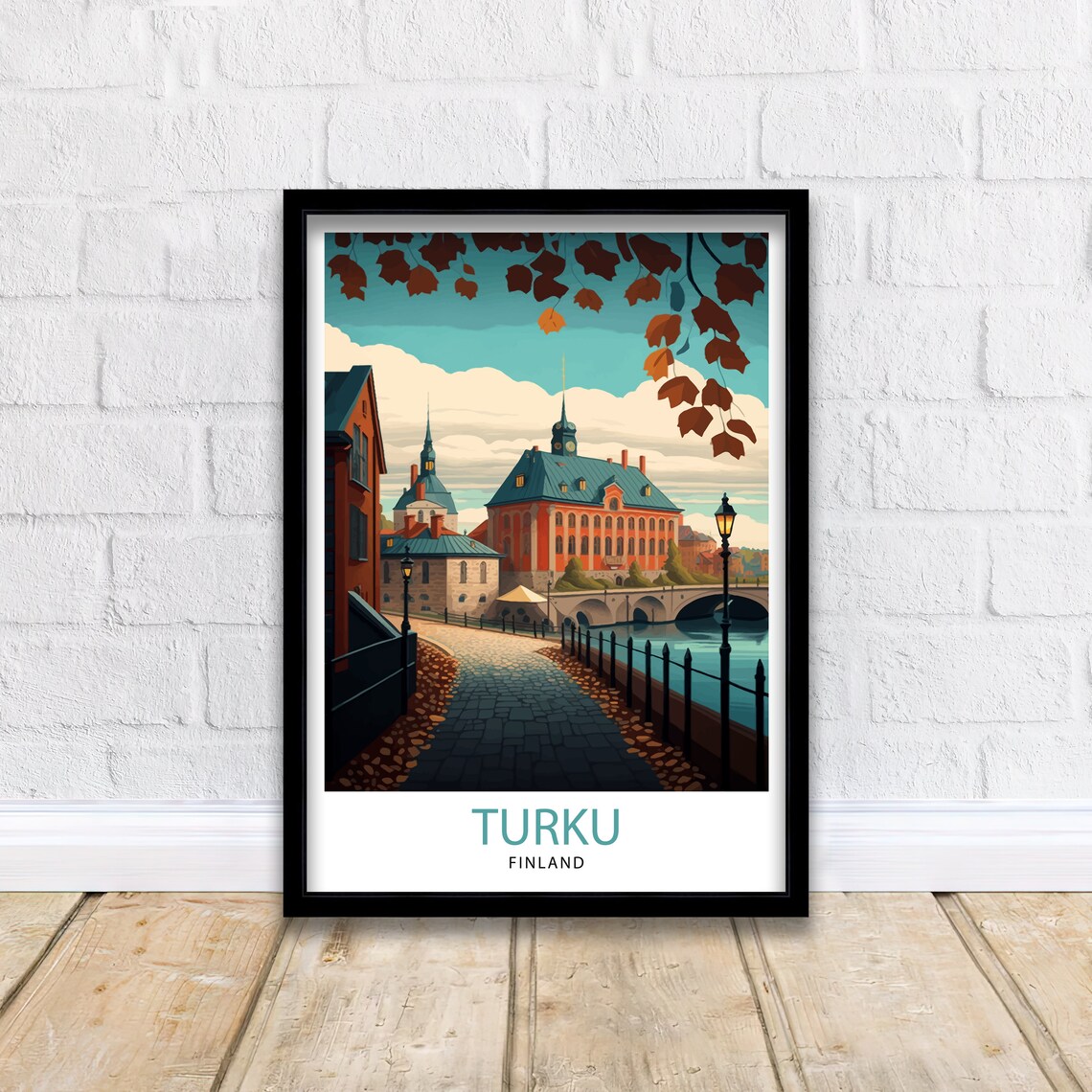 Turku Finland Autumn Riverside Street Bridge Vintage Travel Poster - Image 3