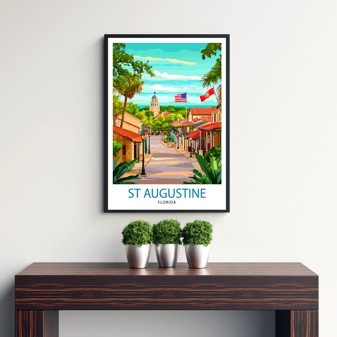 St Augustine Florida Historic Street Palms Vintage Travel Poster - Image 3