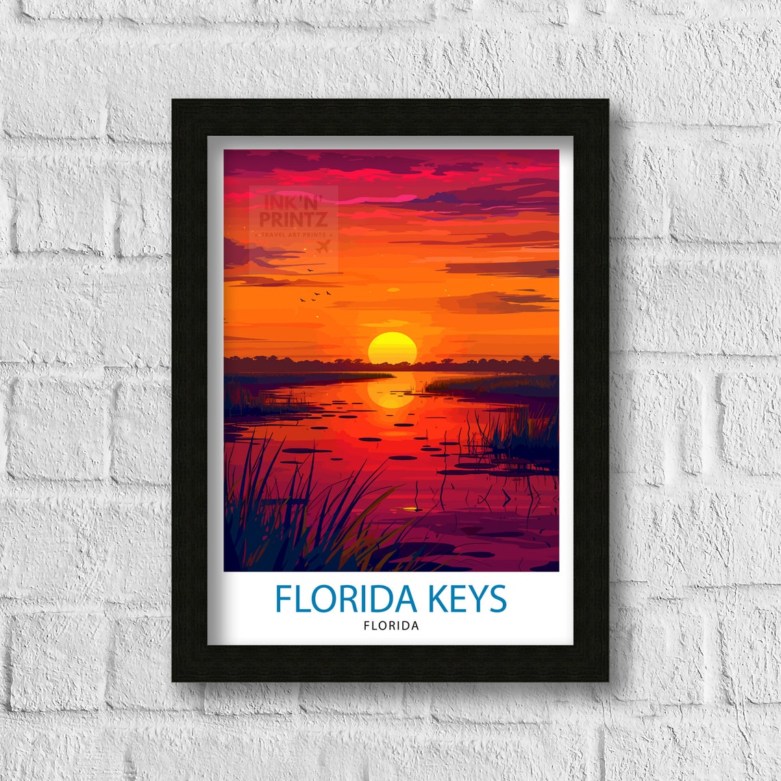 Florida Keys Sunset Wetlands Water Colorful Evening Sky Travel Poster - Image 3