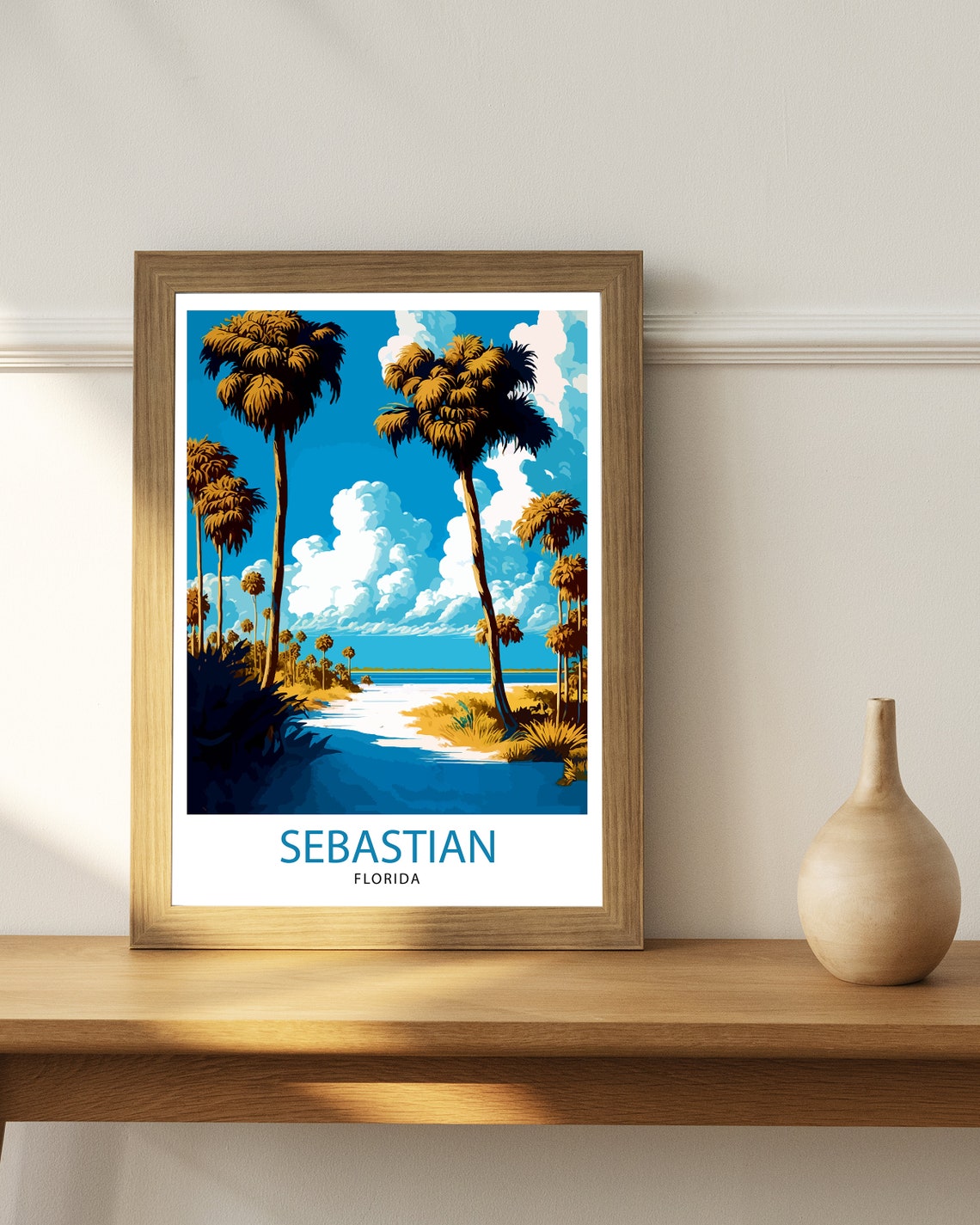 Sebastian Florida Palm Trees Shoreline Blue Sky Coastal Poster - Image 3