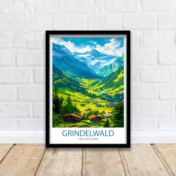 Grindelwald Switzerland Travel Poster, Alpine Village
