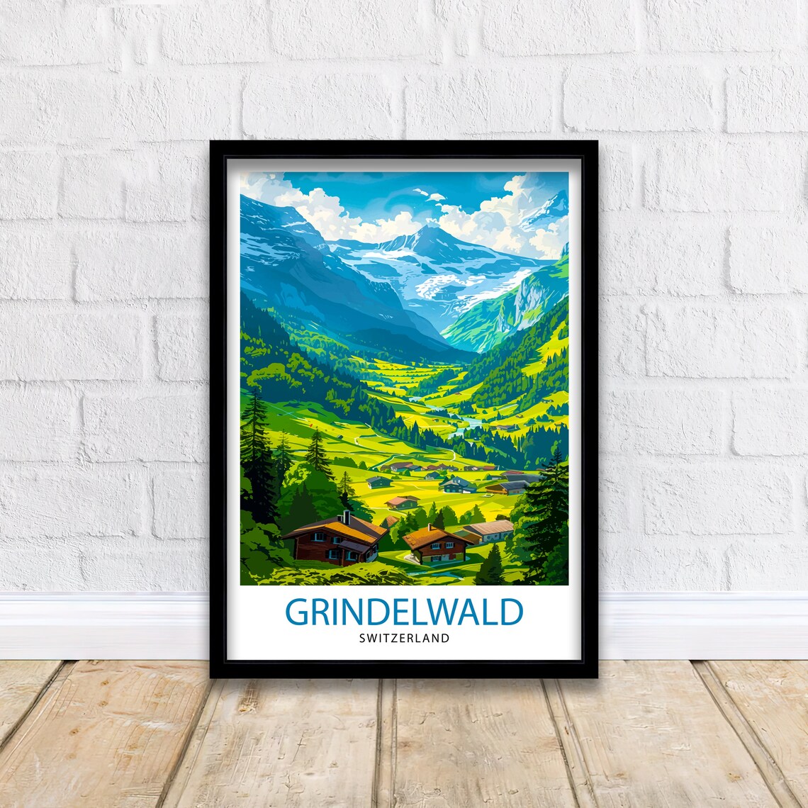 Grindelwald Switzerland Travel Poster, Alpine Village