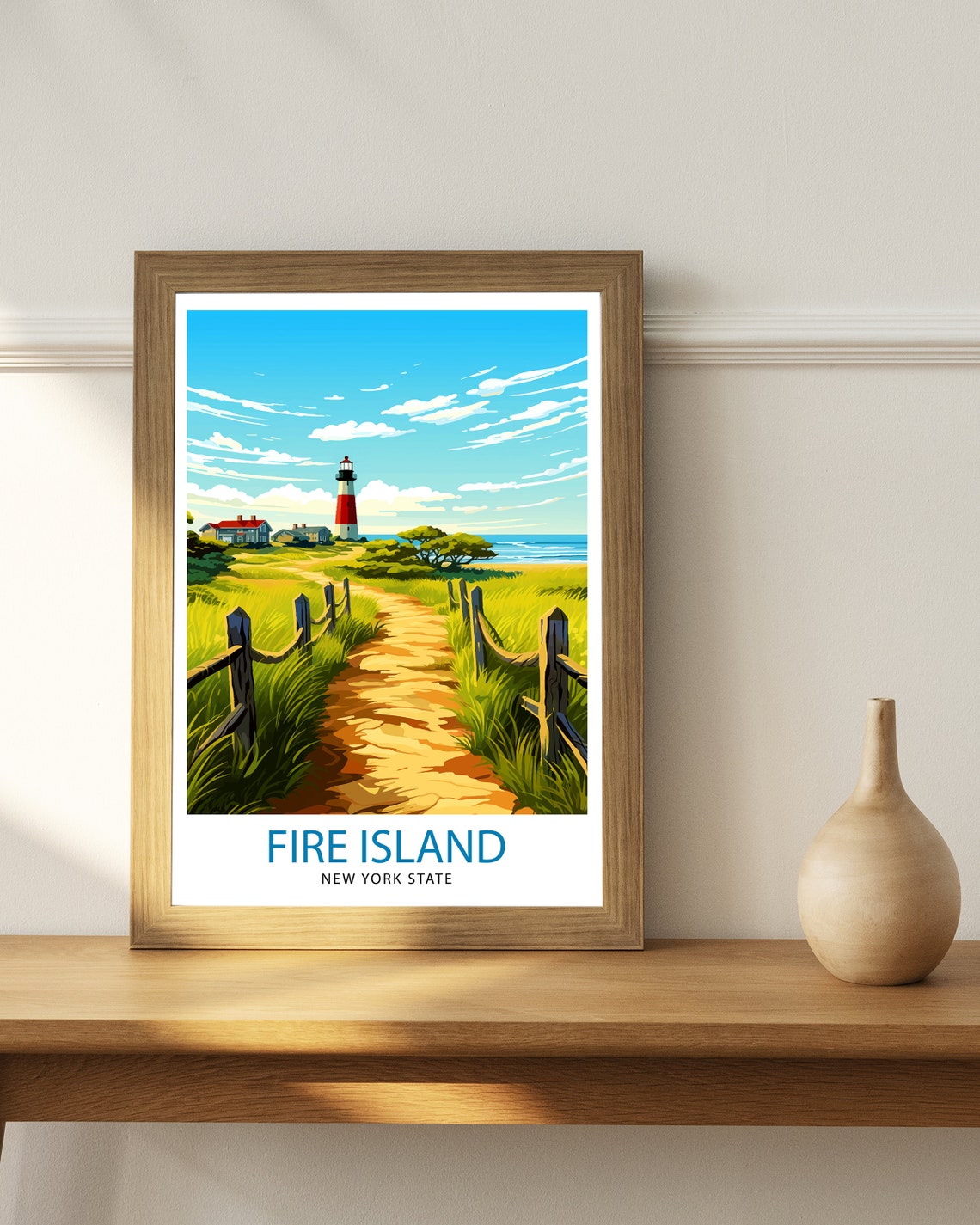 Fire Island New York Lighthouse Dune Path Seaside Retro Poster - Image 2