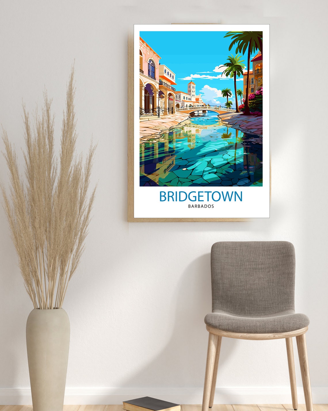 Bridgetown Barbados Historic Canal Bridge Palm Trees Cityscape Poster - Image 3