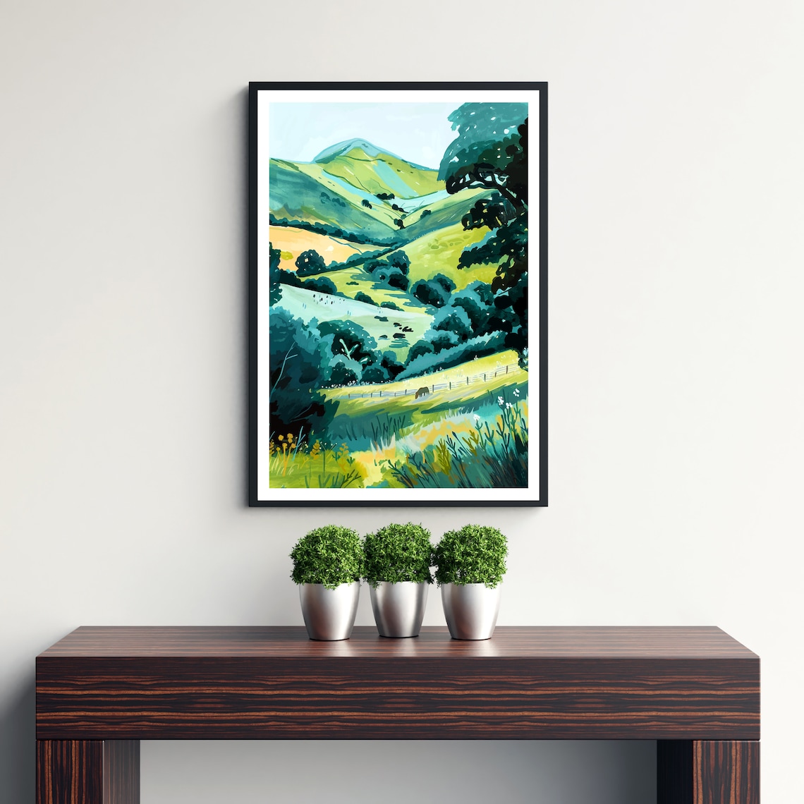 Black Mountains Wales Rolling Green Valley Horse Grazing Scenic Poster - Image 3