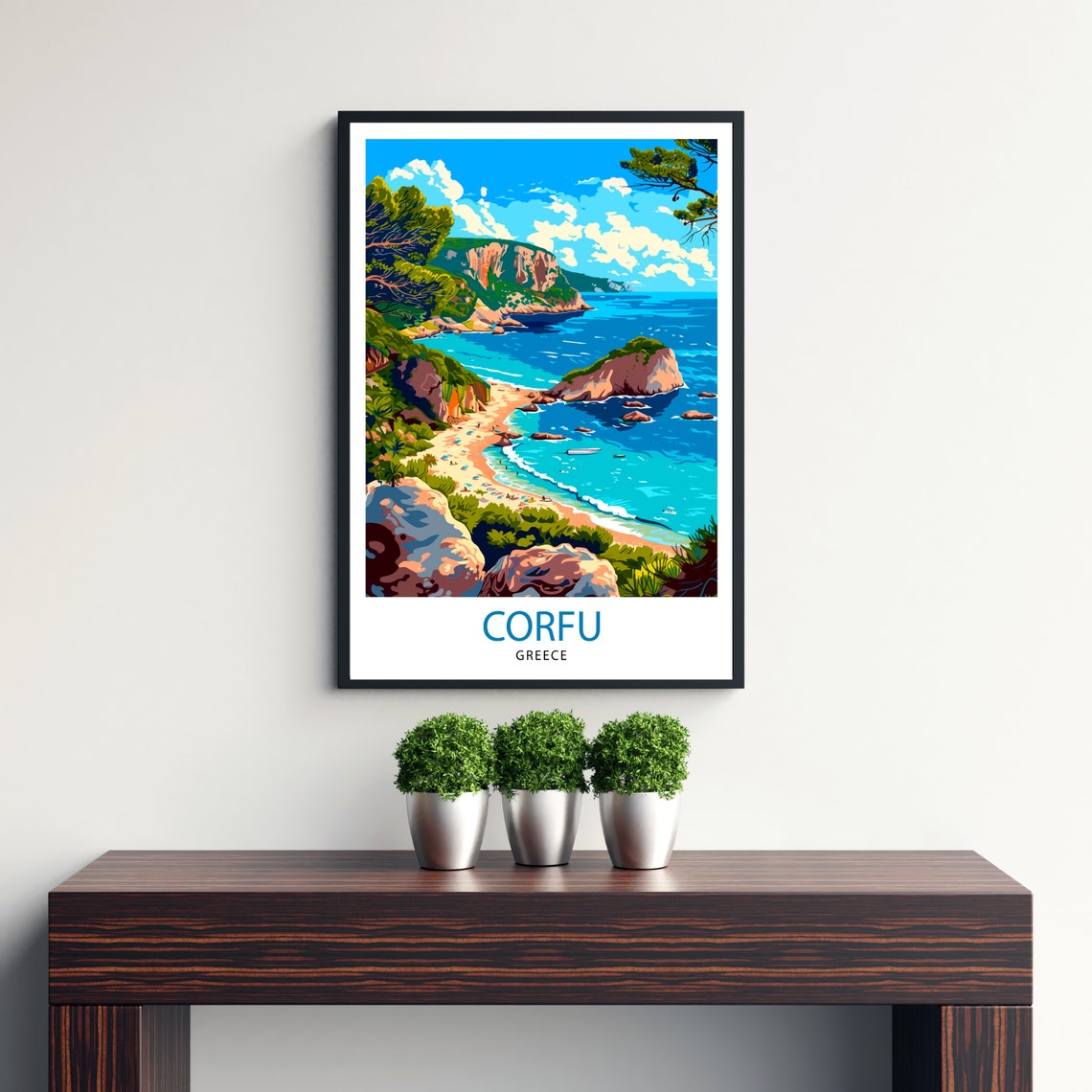 Corfu Greece Ionian Coast Cliffs Turquoise Bay Beach Travel Poster - Image 3