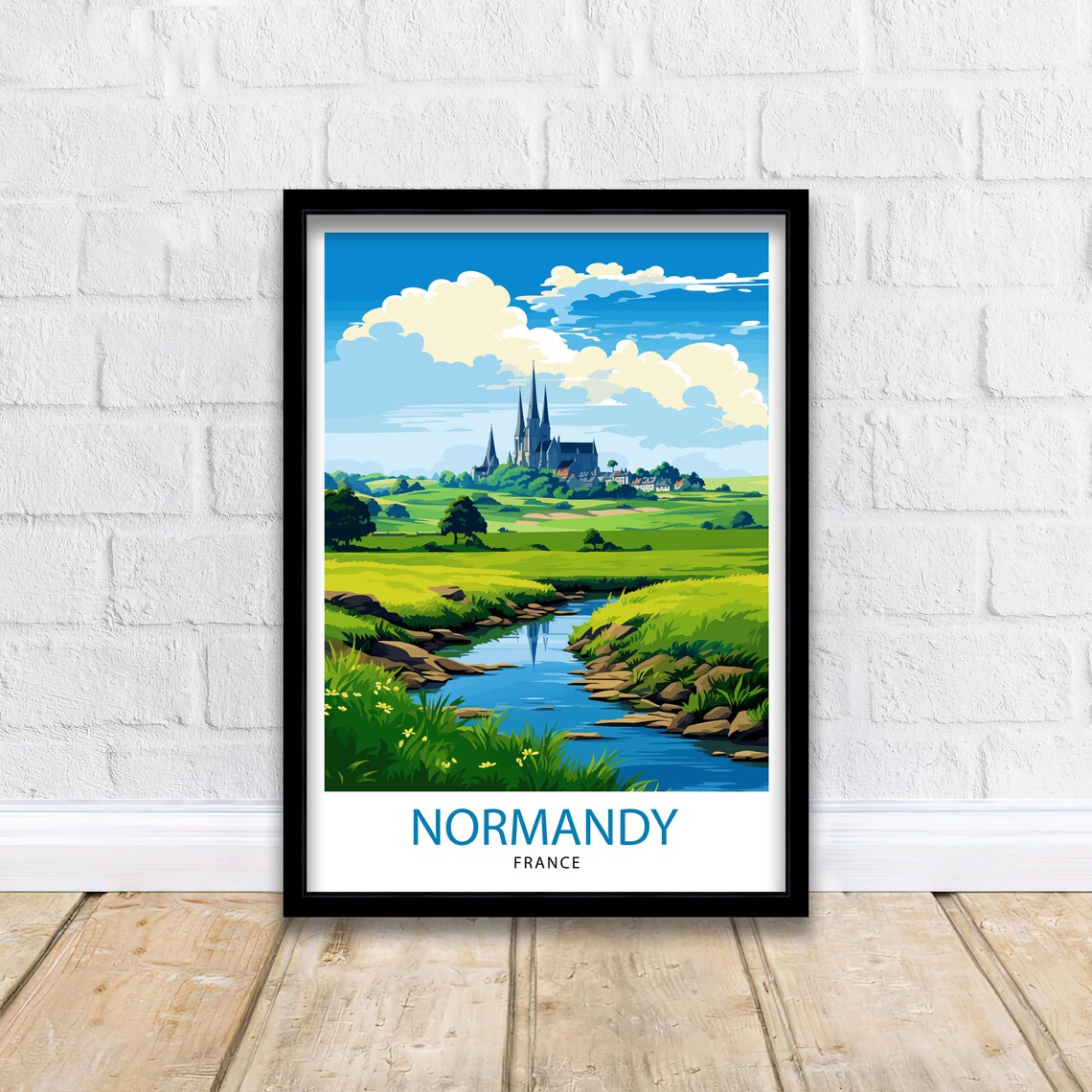 Normandy France Countryside Abbey River Meadow Vintage Travel Poster - Image 3
