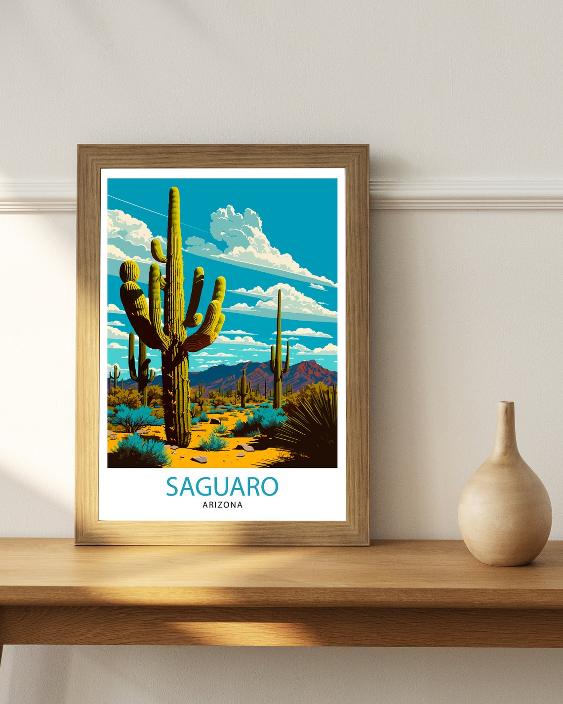 Saguaro Arizona Vintage Travel Poster Giant Cactus Desert Mountains - Image 3