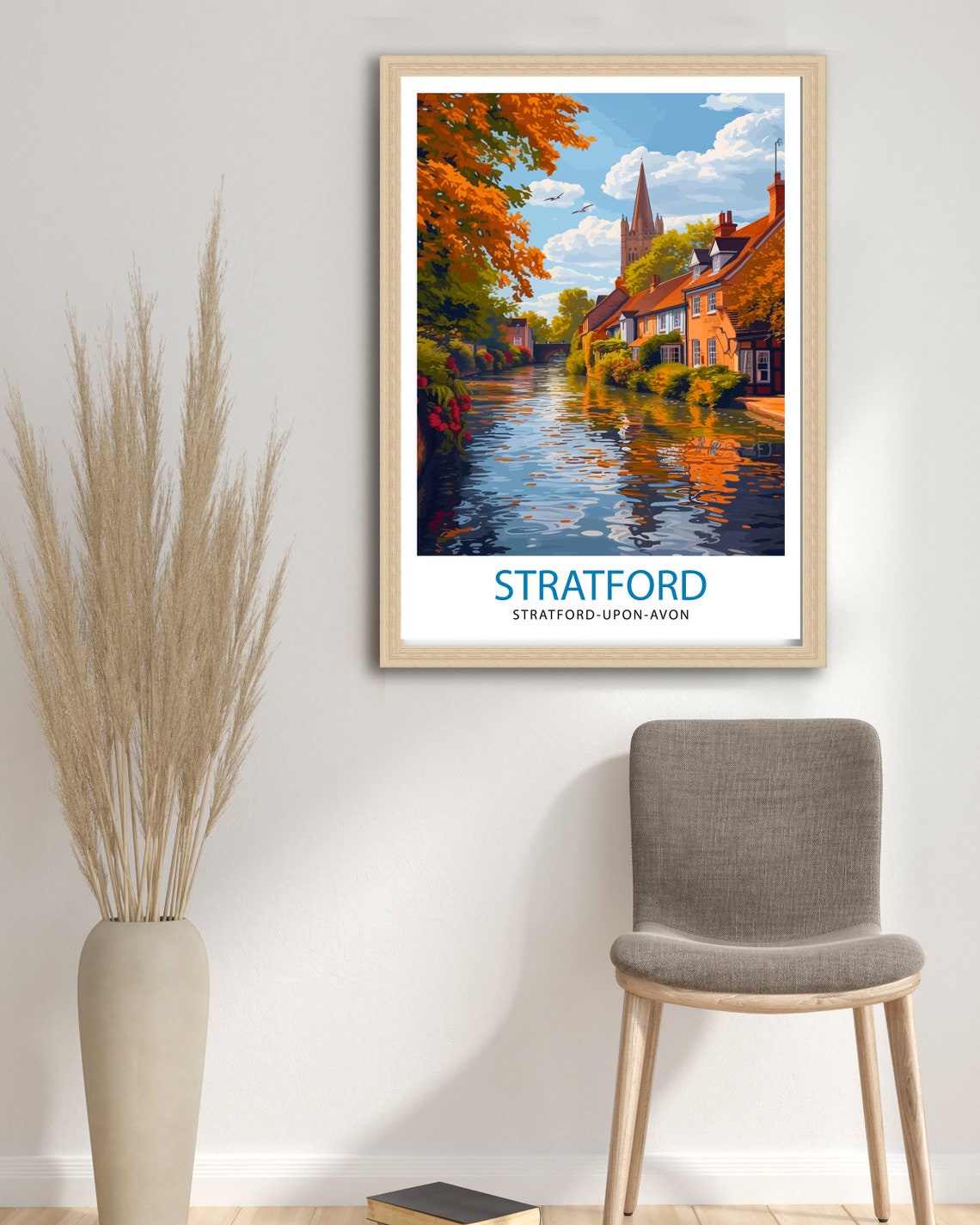 Stratford upon Avon Autumn Canal Reflection Illustrated Travel Poster - Image 2