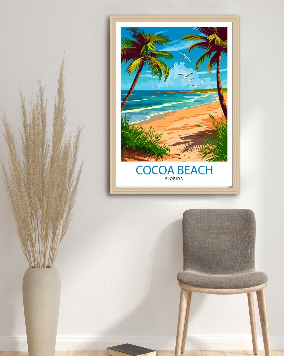 Cocoa Beach Florida Palm Trees Sandy Shore Ocean Waves Travel Poster - Image 2