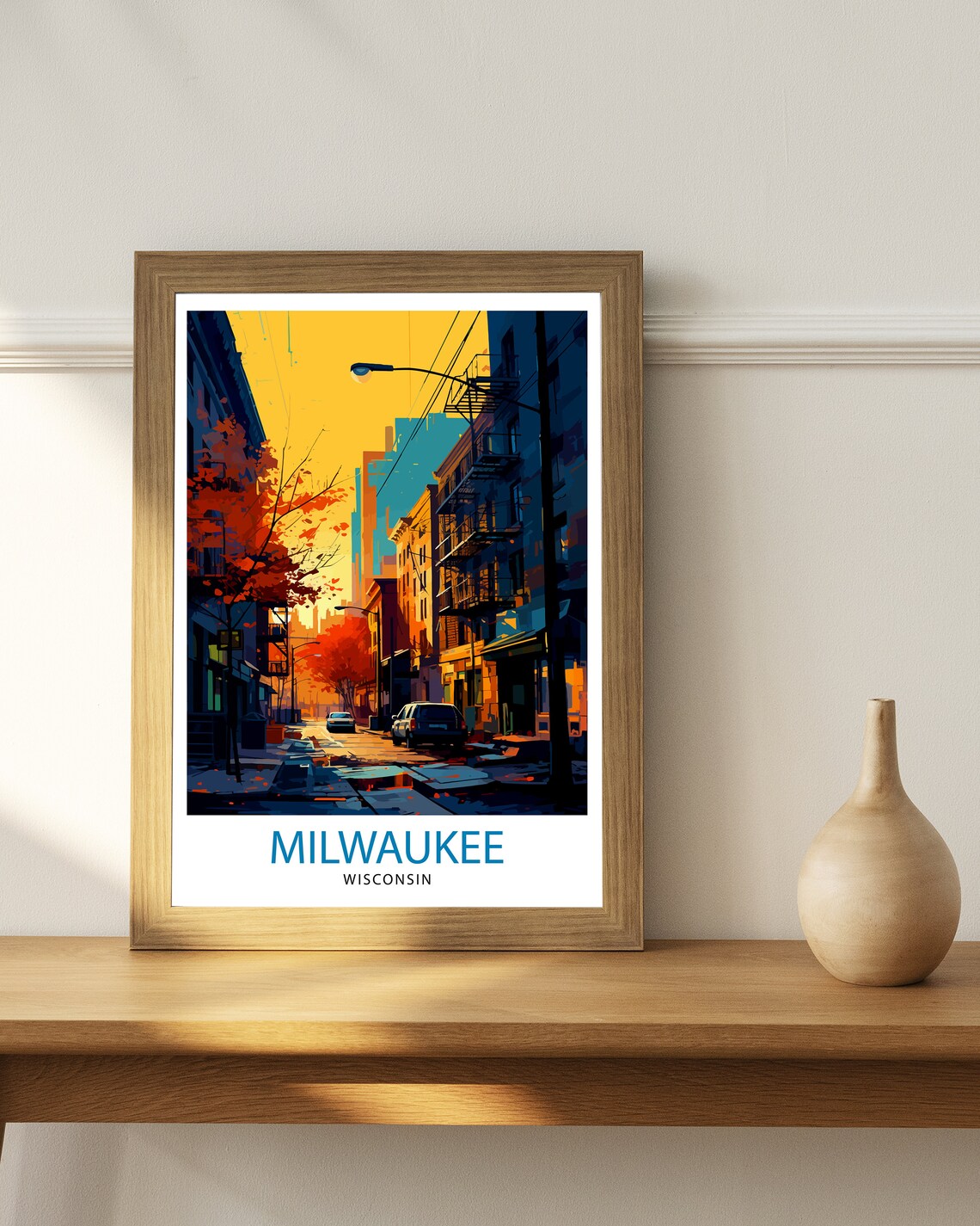 Milwaukee Wisconsin Golden Sunset City Street Retro Travel Poster - Image 2