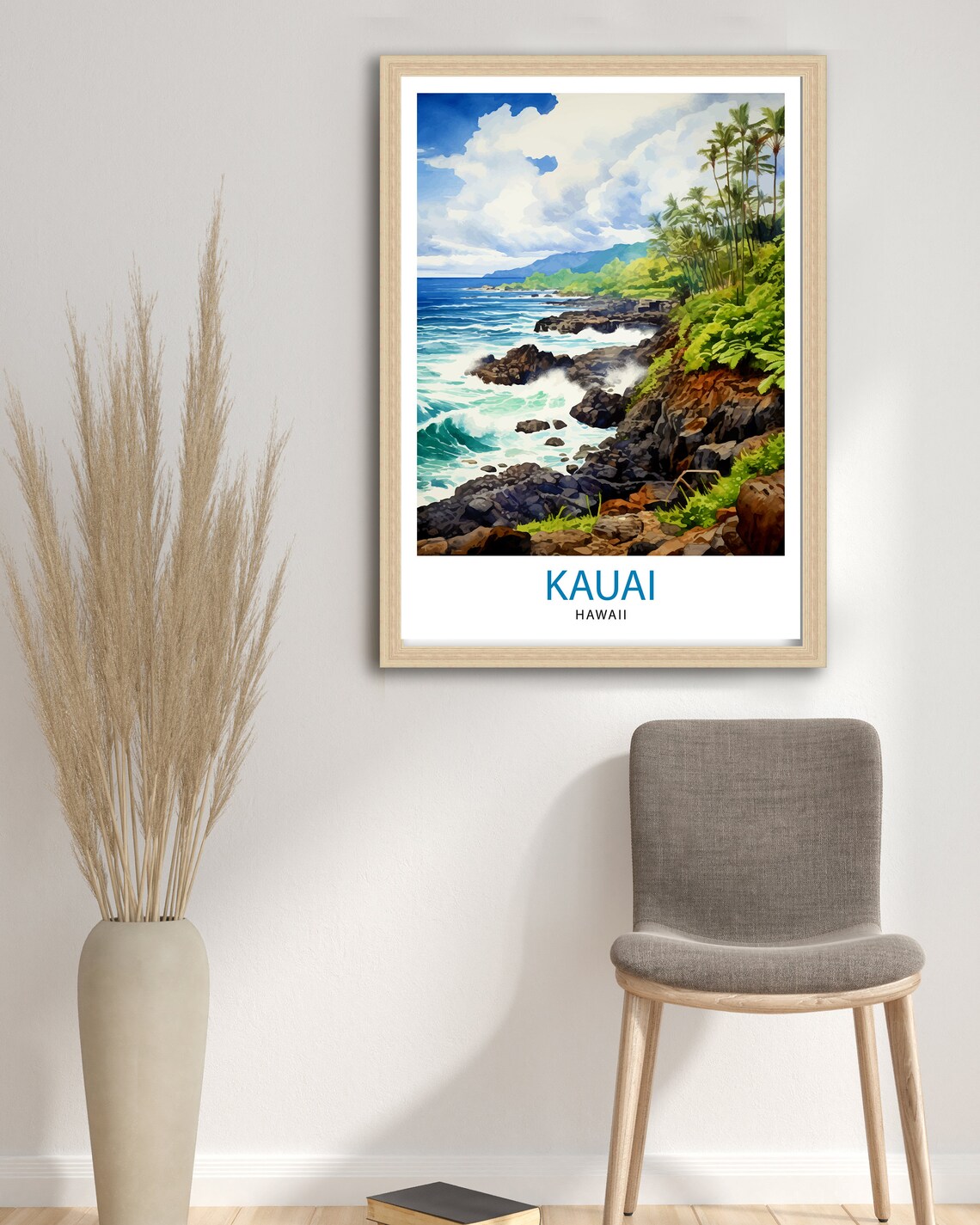 Kauai Hawaii Rocky Coastline Palms Watercolor Island Travel Poster - Image 2