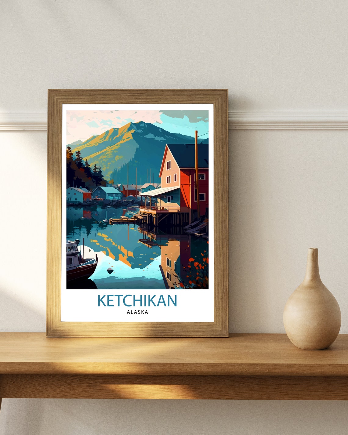Ketchikan Alaska Colorful Harbor Mountain View Travel Poster - Image 2