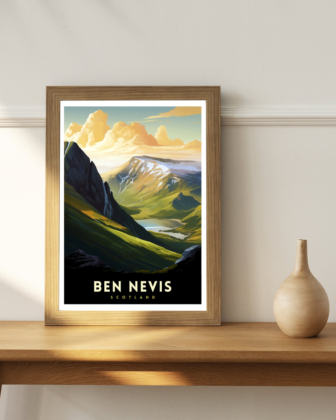 Ben Nevis Scotland Sunlit Mountain Valley Waterfall Travel Poster - Image 2