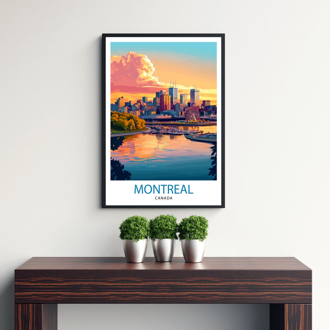 Montreal Canada Sunset Skyline River Illustrated Travel Poster - Image 3
