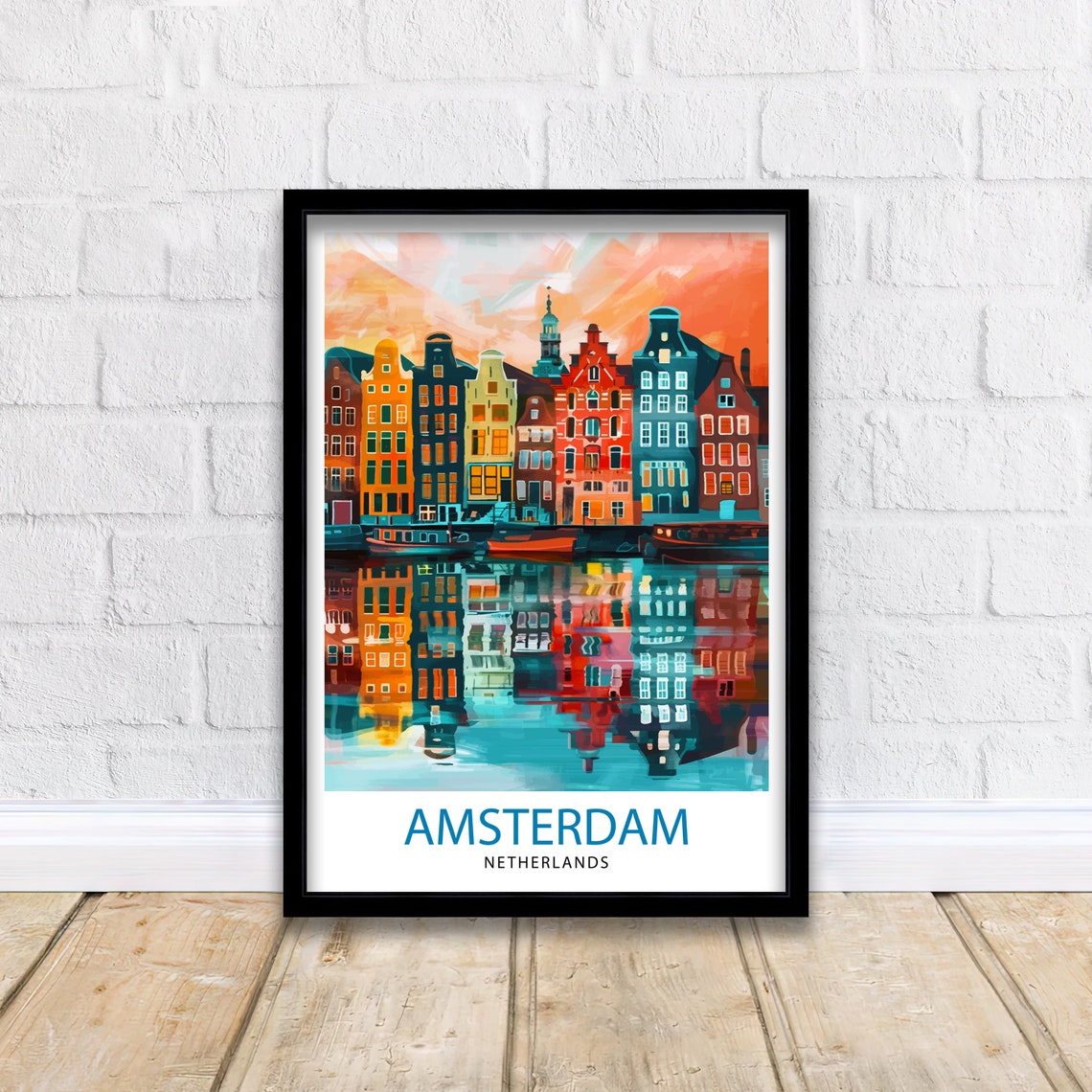 Amsterdam Netherlands Canal Houses Sunset Reflection Art Print