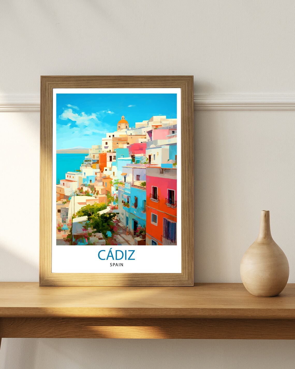 Cadiz Spain Colorful Coastal Old Town Hillside Harbor Travel Poster - Image 2