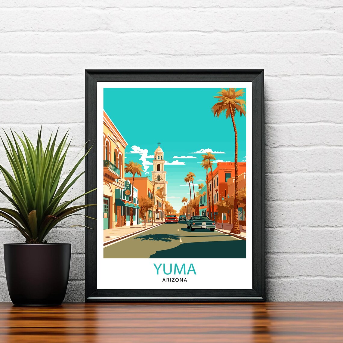 Yuma Arizona Vintage Downtown Street Scene Travel Art Poster - Image 2