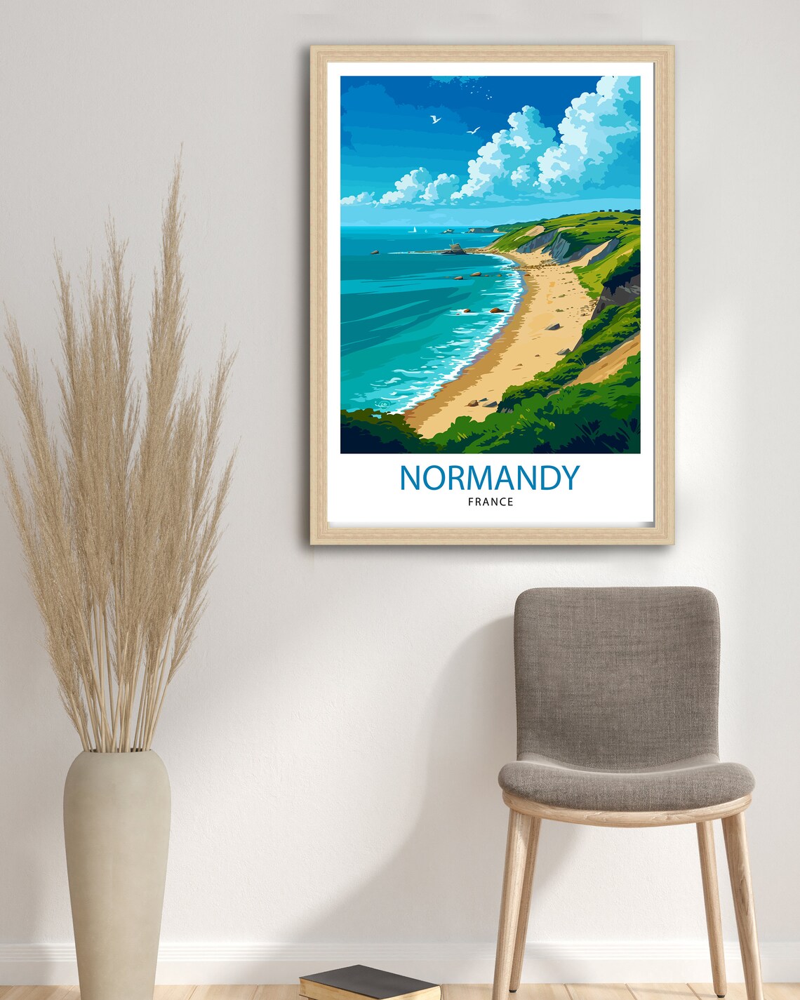 Normandy France Green Cliffs Sandy Beach Coastal Travel Poster - Image 2