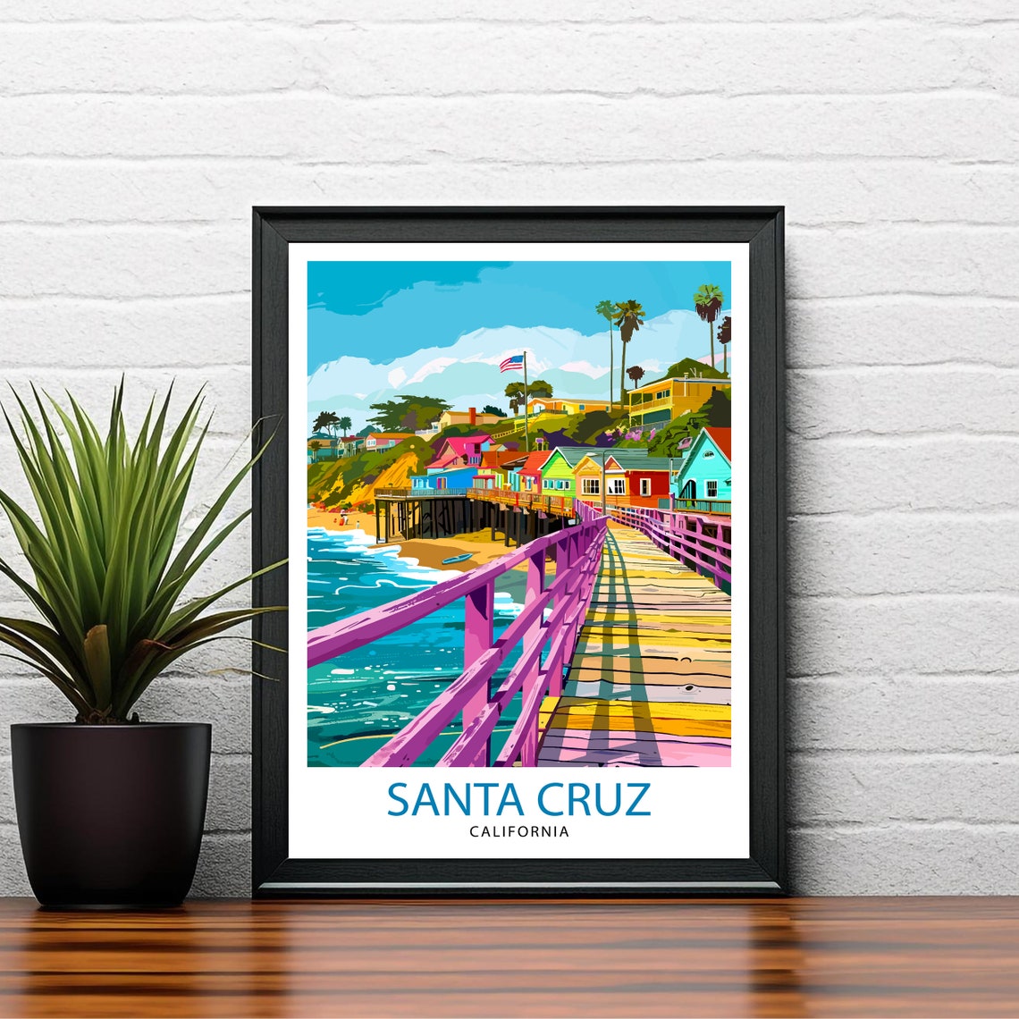 Santa Cruz California Travel Print Wall Art Home Decor Santa Cruz Illustration Travel Poster Gift For Santa Cruz California Home Decor - Image 2