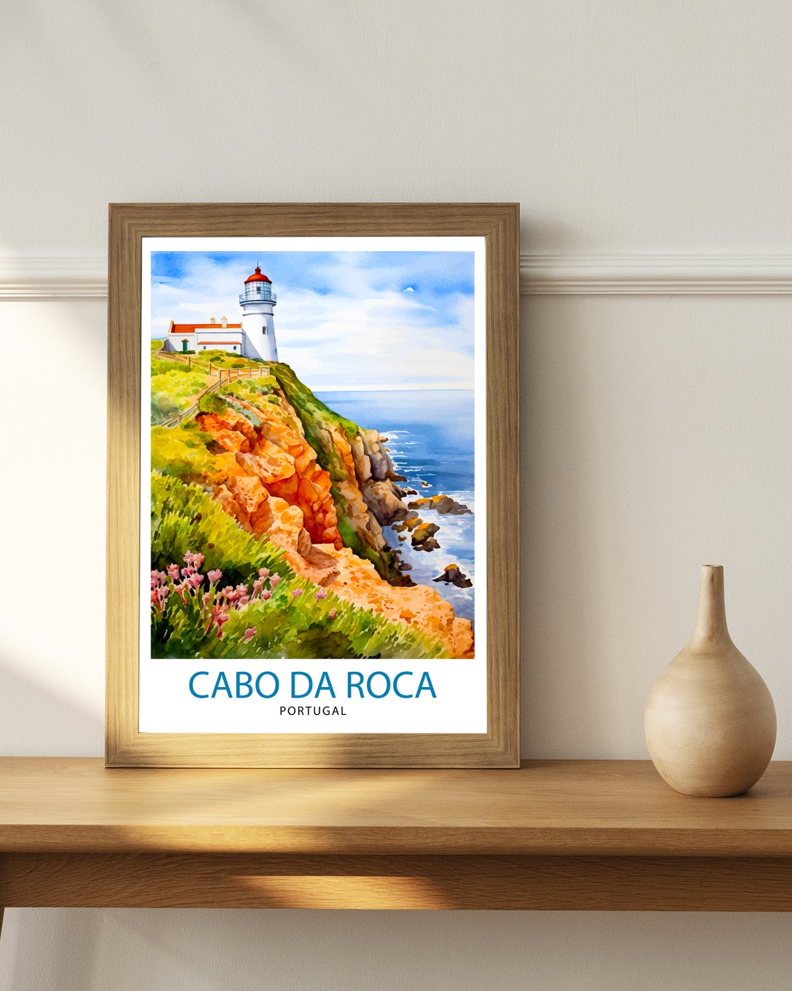Cabo da Roca Portugal Lighthouse Coastal Cliffs Watercolor Poster - Image 3