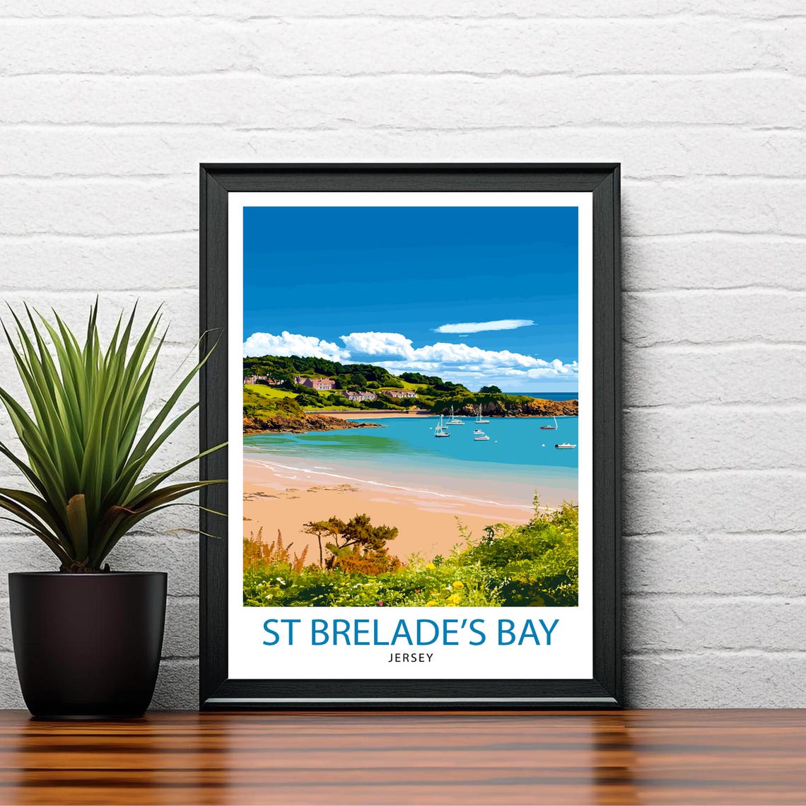St Brelade's Bay Jersey Sandy Beach Sailing Boats Travel Poster - Image 2