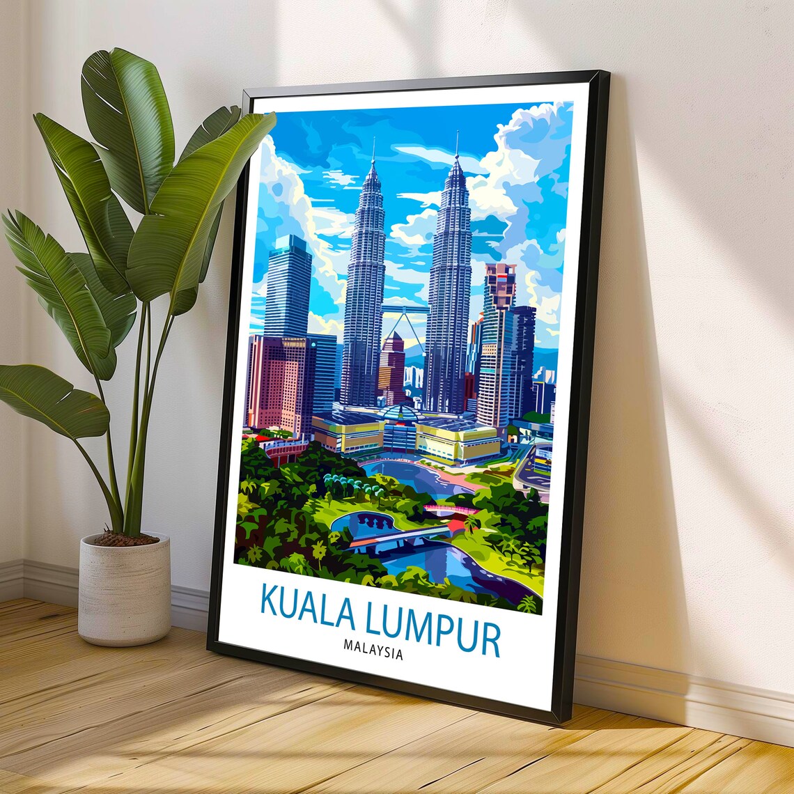 Kuala Lumpur Malaysia Travel Poster Petronas Towers City Skyline Art - Image 2
