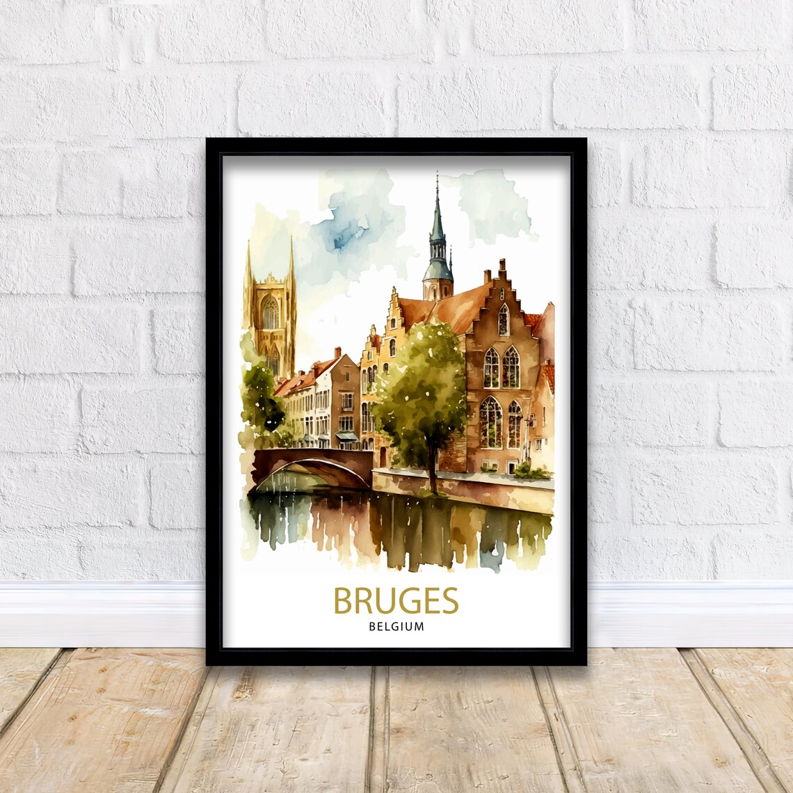 Bruges Belgium Historic Watercolor Canal Old Town Travel Poster - Image 2
