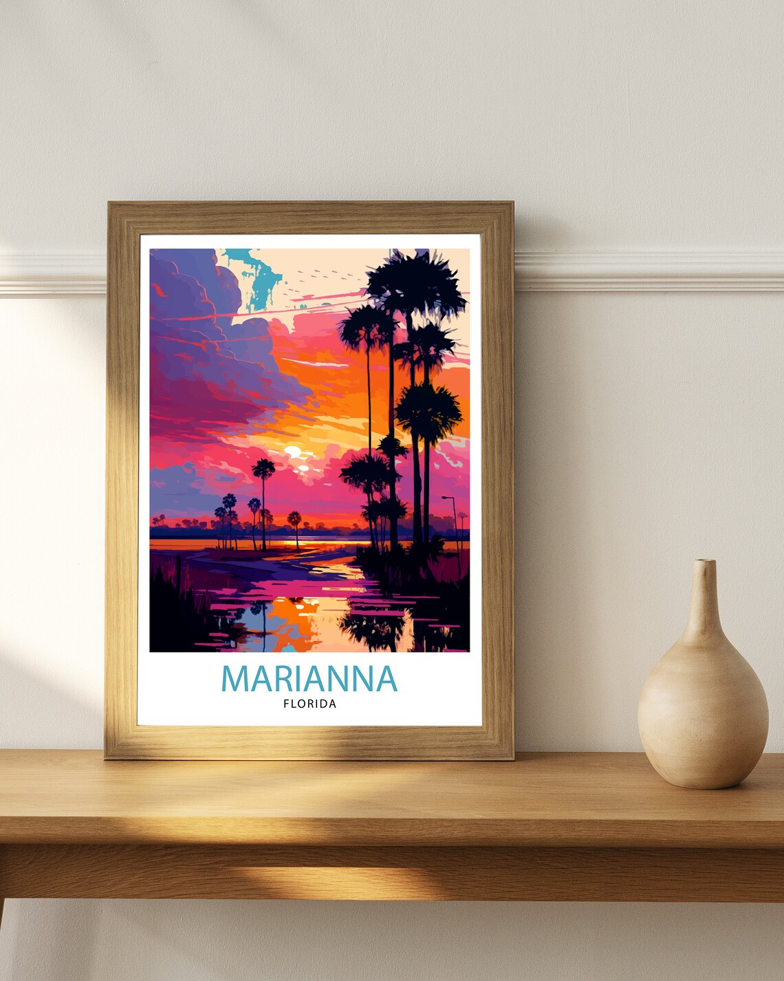 Marianna Florida Palm Trees Sunset Vibrant Nature Travel Poster - Image 2