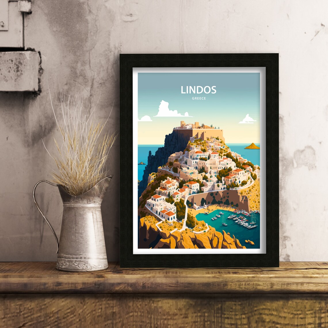 Lindos Travel Poster, Greece Rhodes Landscape - Image 2