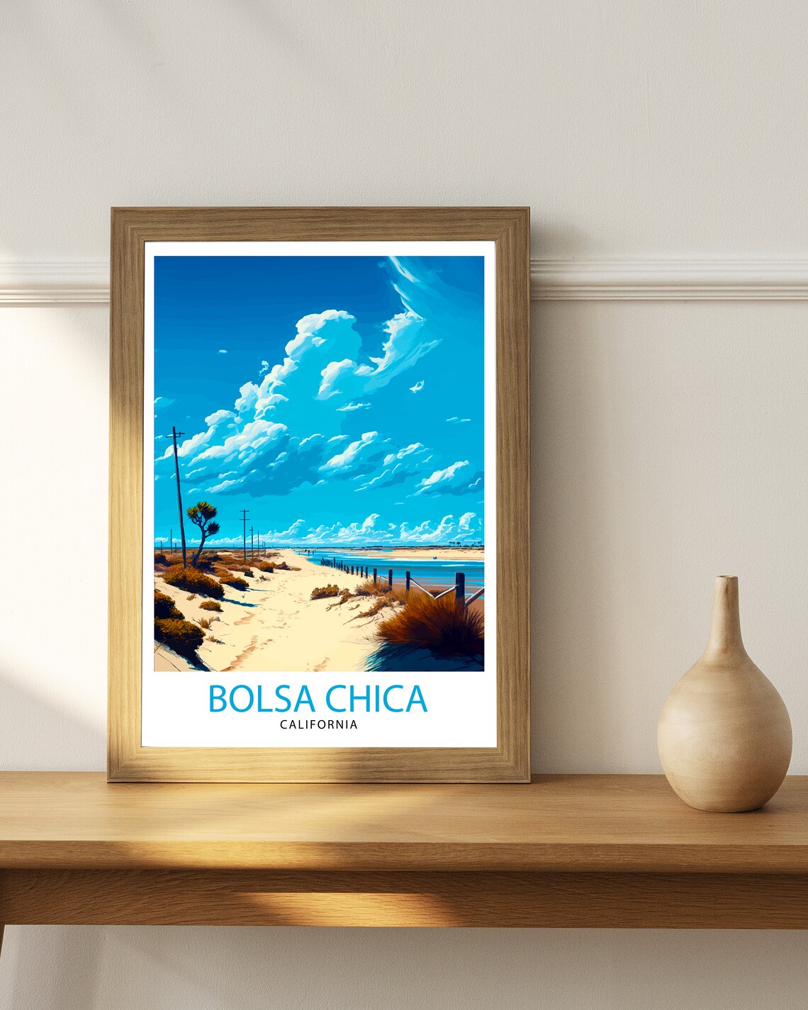 Bolsa Chica California Dune Beach Fence Vintage Travel Poster - Image 3