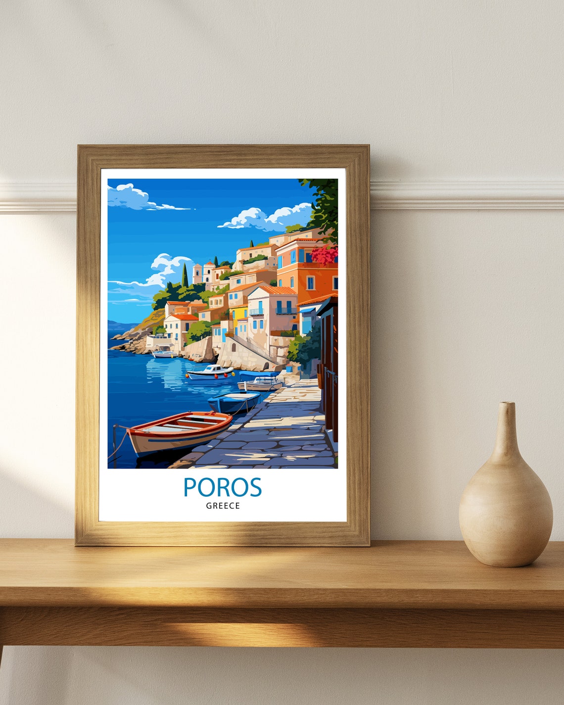 Poros Greece Travel Print Greek Island Wall Decor Poros Island Poster Greece Travel Prints Poros Art Print Poros Illustration Poros Wall - Image 2