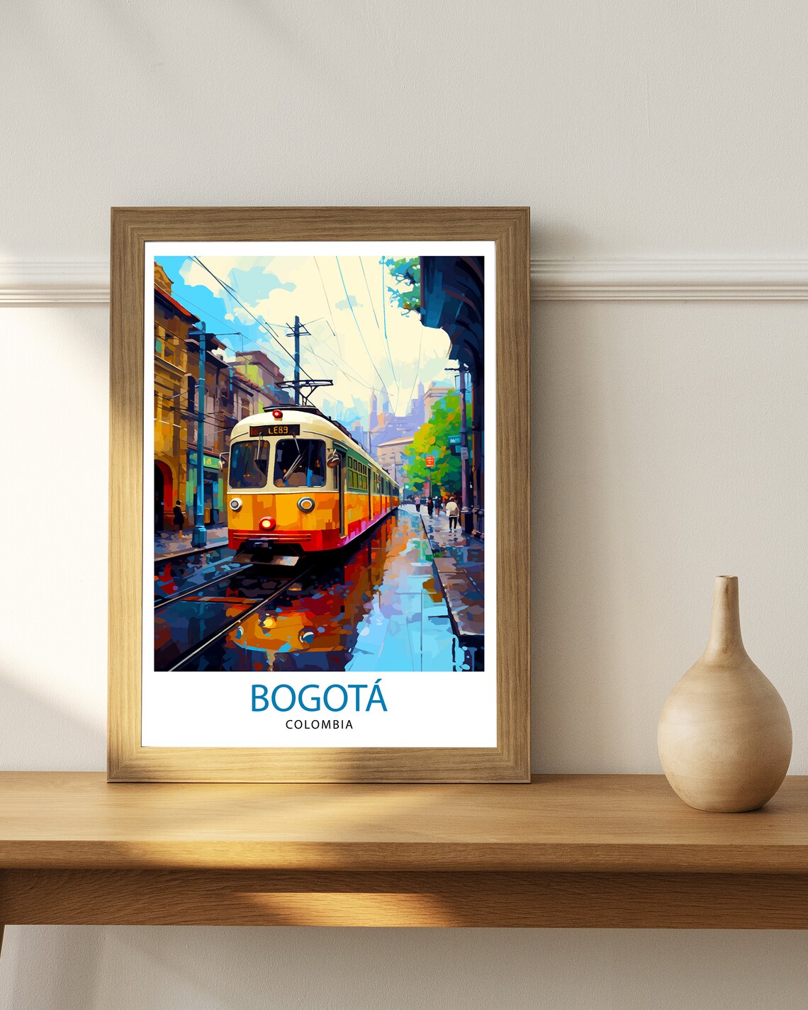 Bogota Colombia Yellow Tram Rainy Street Scene Vintage Travel Poster - Image 2