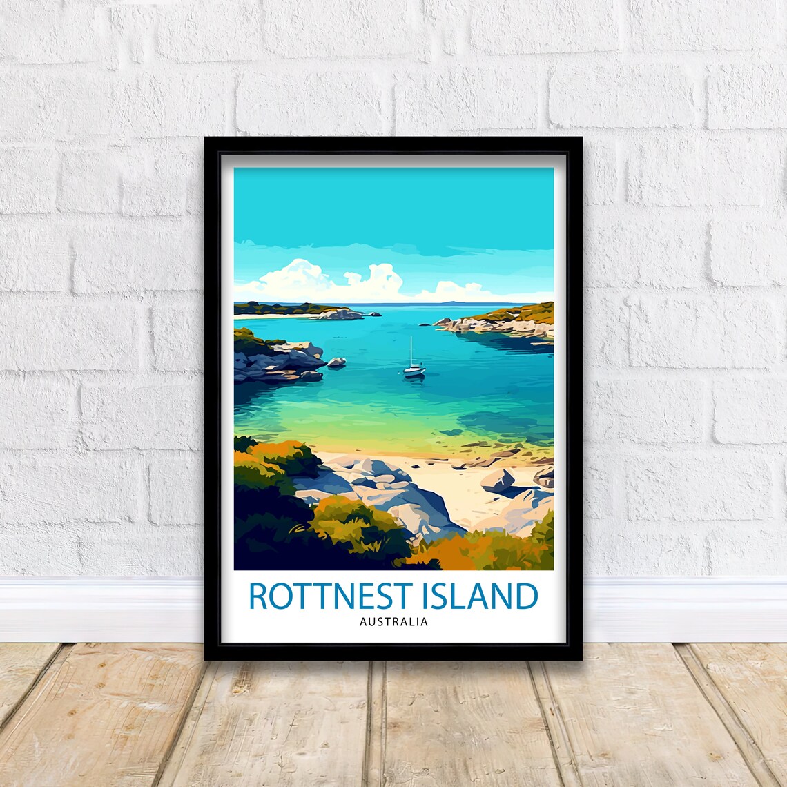 Rottnest Island Australia Turquoise Bay Sailboat Beach Travel Poster - Image 2