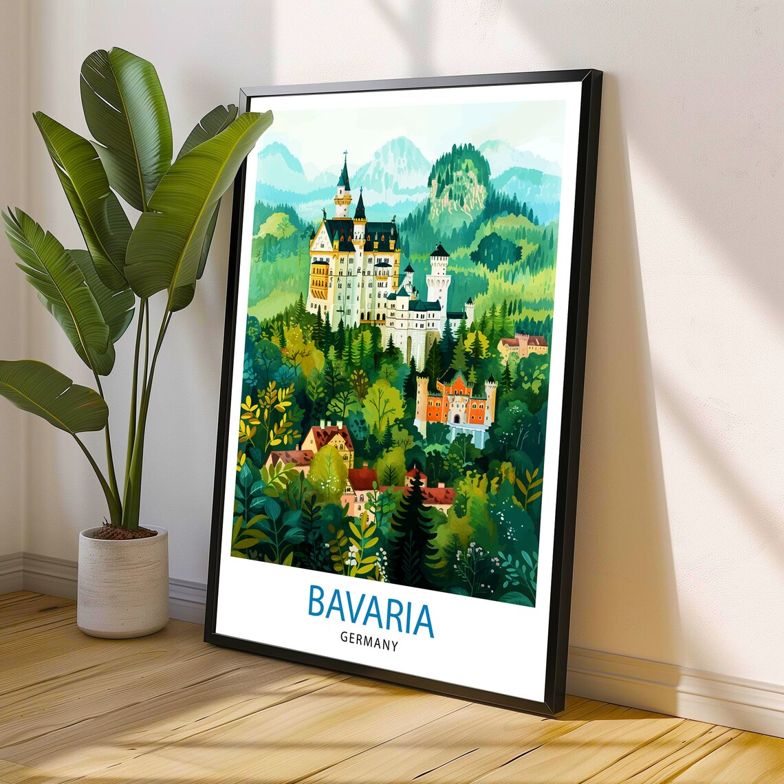 Bavaria Germany Travel Poster, Bavarian Alps Illustration - Image 3