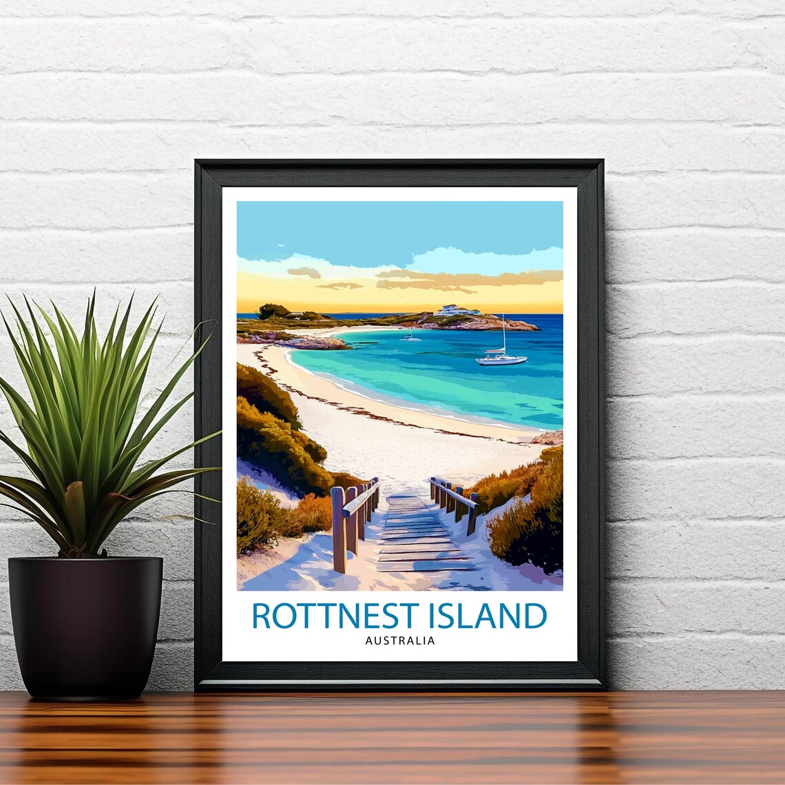 Rottnest Island Australia Beach Stairs Turquoise Bay Scene Poster - Image 2